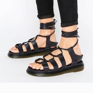 DR. MARTENS AIR WAIR KRISTINA WOMEN'S 10 BLACK LACE UP  PLATFORM LEATHER SANDALS